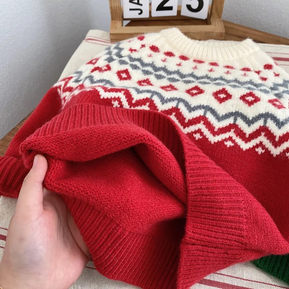 Red & Cream Diamond Warmer, Cardigan & Christmas Sweater for Kids - Little Surprise BoxRed & Cream Diamond Warmer, Cardigan & Christmas Sweater for Kids