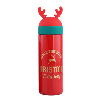 Red Reindeer Antler Stainless Steel Sleek Christmas Water Bottle for Kids, 330 ml - Little Surprise BoxRed Reindeer Antler Stainless Steel Sleek Christmas Water Bottle for Kids, 330 ml