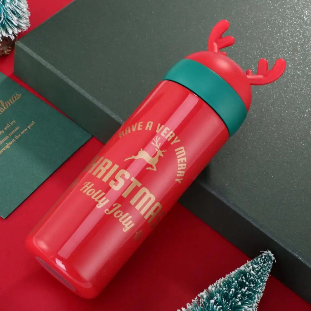 Red Reindeer Antler Stainless Steel Sleek Christmas Water Bottle for Kids, 330 ml - Little Surprise BoxRed Reindeer Antler Stainless Steel Sleek Christmas Water Bottle for Kids, 330 ml
