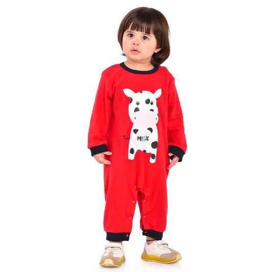 Red Romper with White Cow Print, 2-3 years Unisex Kids Wear - Little Surprise BoxRed Romper with White Cow Print, 2-3 years Unisex Kids Wear