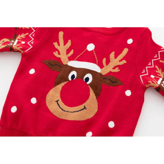 Red Snow Big Reindeer Face Kids Cardigan Sweater, Round Neck - Little Surprise BoxRed Snow Big Reindeer Face Kids Cardigan Sweater, Round Neck