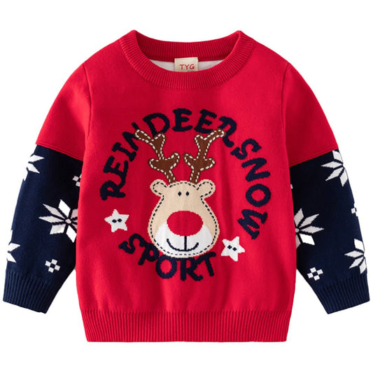 Red Sport Reindeer with Blue Sleeves Warmer Cardigan & Christmas Sweater for toddlers & Kids - Little Surprise BoxRed Sport Reindeer with Blue Sleeves Warmer Cardigan & Christmas Sweater for toddlers & Kids