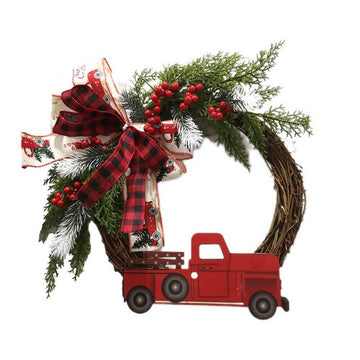 Red Truck theme Artificial Christmas Wreath for Wall, Door and Tree Decor - Little Surprise BoxRed Truck theme Artificial Christmas Wreath for Wall, Door and Tree Decor