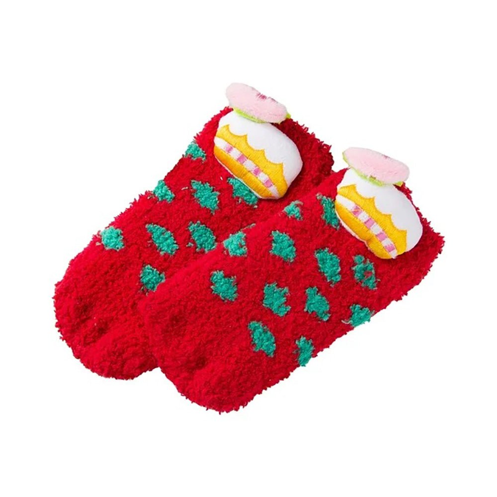 Red Xmas Cake theme Woolen Christmas Socks for Infants (0-12) months - Little Surprise BoxRed Xmas Cake theme Woolen Christmas Socks for Infants (0-12) months