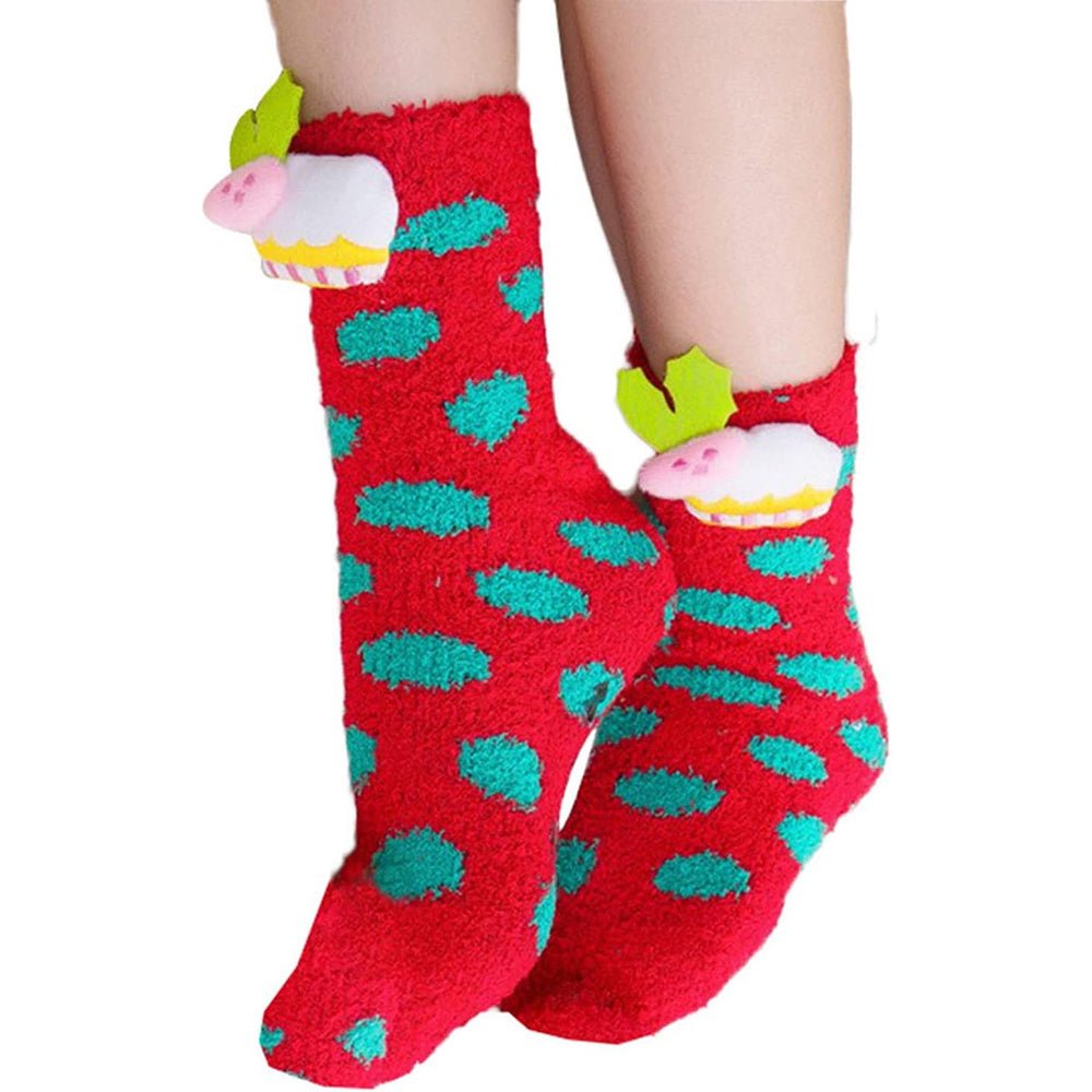 Red Xmas Cake theme Woolen Christmas Socks for Infants (0-12) months - Little Surprise BoxRed Xmas Cake theme Woolen Christmas Socks for Infants (0-12) months