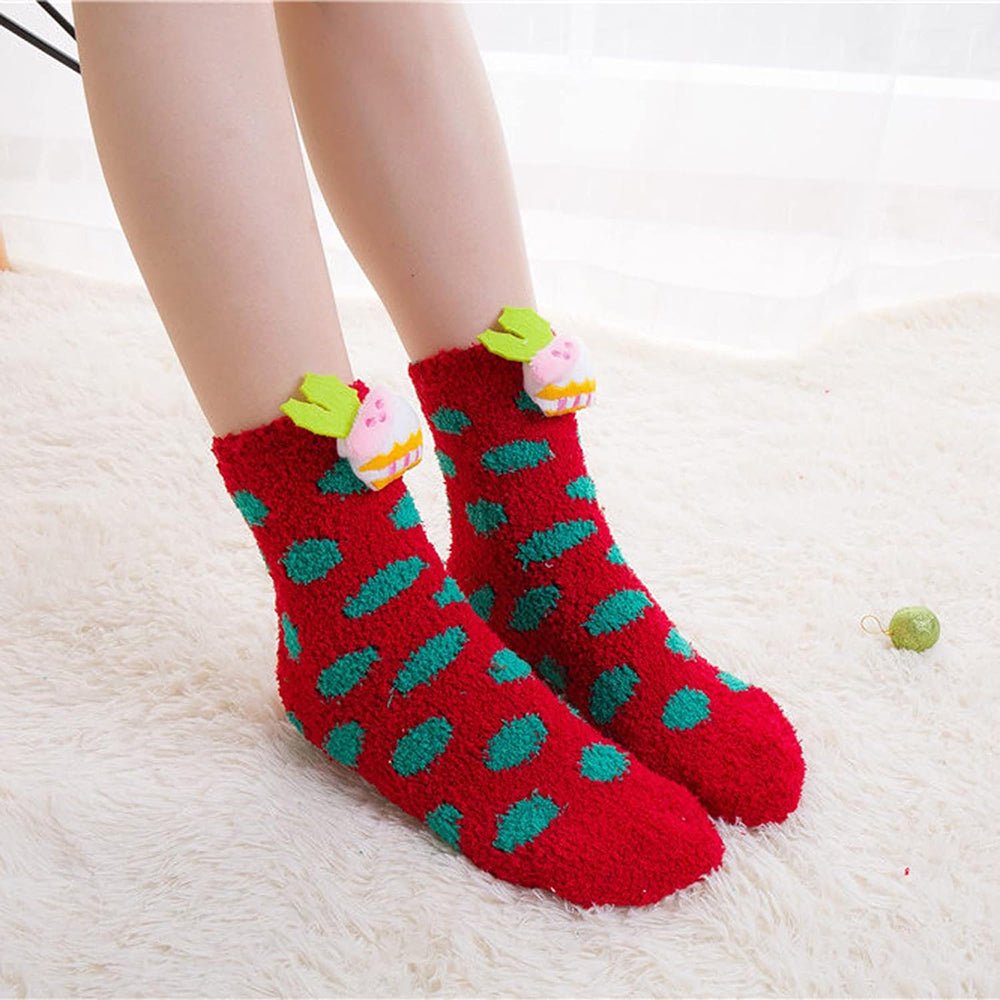 Red Xmas Cake theme Woolen Christmas Socks for Infants (0-12) months - Little Surprise BoxRed Xmas Cake theme Woolen Christmas Socks for Infants (0-12) months