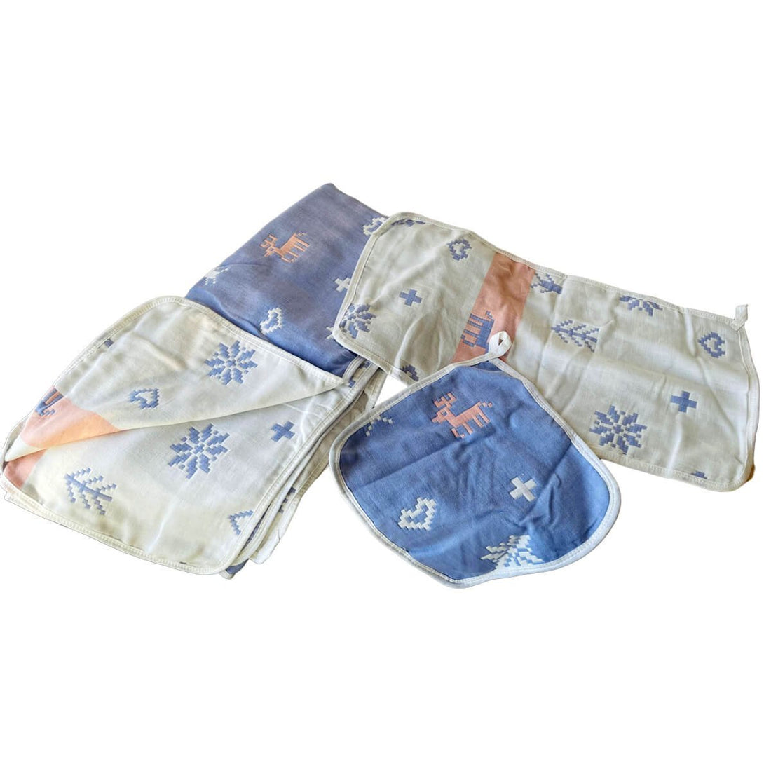 Reindeer Print (Blue) 3 pcs Combo of Muslin Blanket, Square Napkin and Burp Napkin Set - Little Surprise BoxReindeer Print (Blue) 3 pcs Combo of Muslin Blanket, Square Napkin and Burp Napkin Set