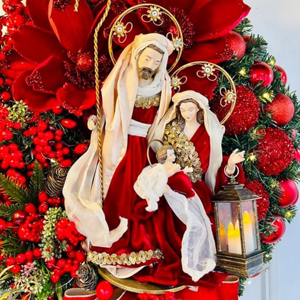 Royal Mother Mary, Jesus & Joseph Red & Green Big Bow Theme Berry Artificial Christmas Wreath for Walls,Tree and Door Décor,18 inches (w) x 15 inches (ht) - Little Surprise BoxRoyal Mother Mary, Jesus & Joseph Red & Green Big Bow Theme Berry Artificial Christmas Wreath for Walls,Tree and Door Décor,18 inches (w) x 15 inches (ht)