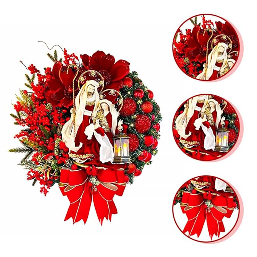 Royal Mother Mary, Jesus & Joseph Red & Green Big Bow Theme Berry Artificial Christmas Wreath for Walls,Tree and Door Décor,18 inches (w) x 15 inches (ht) - Little Surprise BoxRoyal Mother Mary, Jesus & Joseph Red & Green Big Bow Theme Berry Artificial Christmas Wreath for Walls,Tree and Door Décor,18 inches (w) x 15 inches (ht)