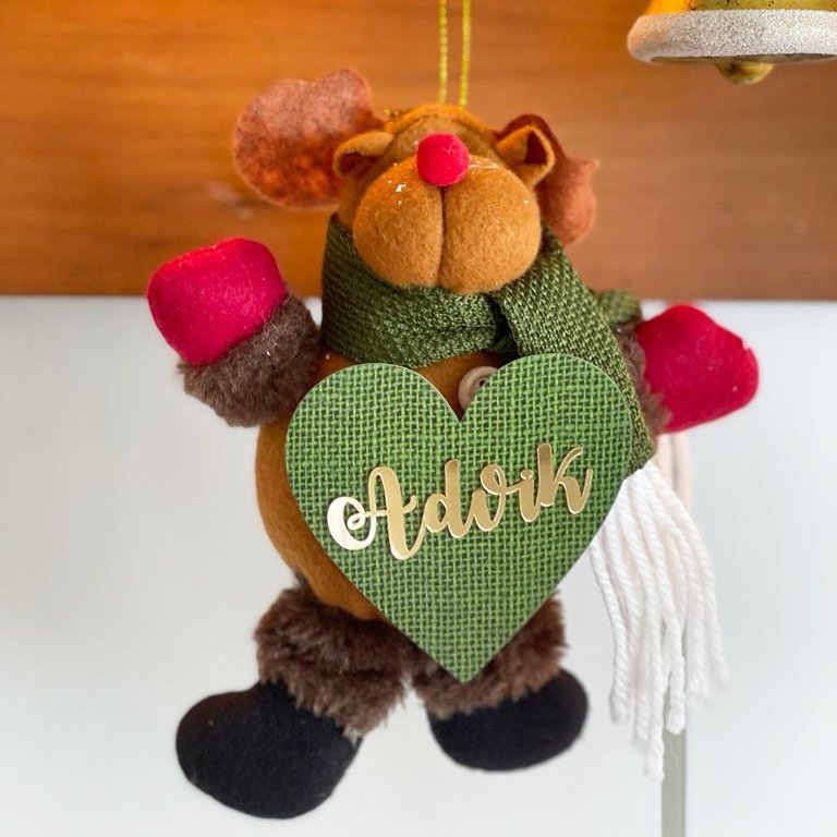 Rudolf with a Personalized Big Heart Tree Ornament - Little Surprise BoxRudolf with a Personalized Big Heart Tree Ornament