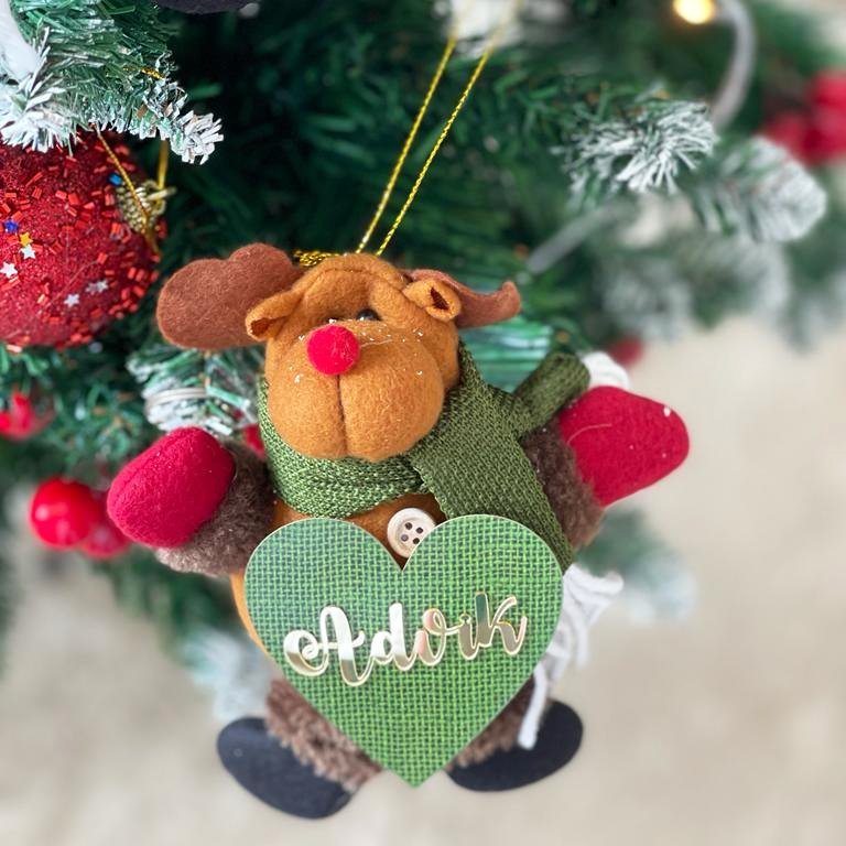 Rudolf with a Personalized Big Heart Tree Ornament - Little Surprise BoxRudolf with a Personalized Big Heart Tree Ornament