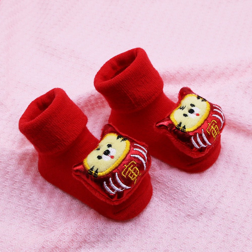 Shimmer Red Lucky Chinese New Year Cat christmas themed Booties/Socks  for Christmas Party, 0-12 months - Little Surprise BoxShimmer Red Lucky Chinese New Year Cat christmas themed Booties/Socks  for Christmas Party, 0-12 months