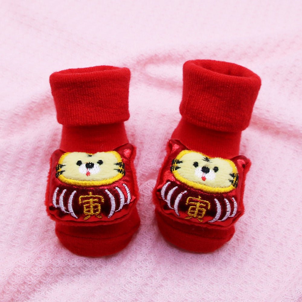 Shimmer Red Lucky Chinese New Year Cat christmas themed Booties/Socks  for Christmas Party, 0-12 months - Little Surprise BoxShimmer Red Lucky Chinese New Year Cat christmas themed Booties/Socks  for Christmas Party, 0-12 months