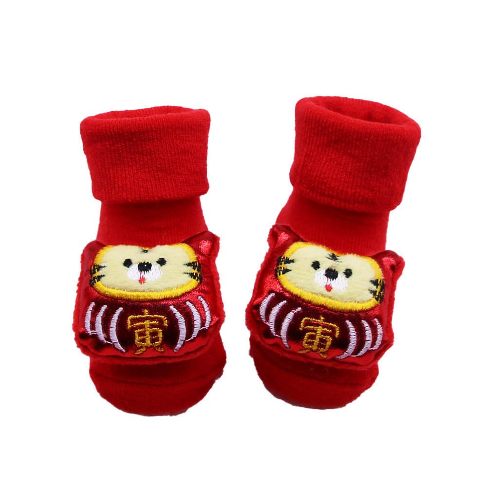 Shimmer Red Lucky Chinese New Year Cat christmas themed Booties/Socks  for Christmas Party, 0-12 months - Little Surprise BoxShimmer Red Lucky Chinese New Year Cat christmas themed Booties/Socks  for Christmas Party, 0-12 months