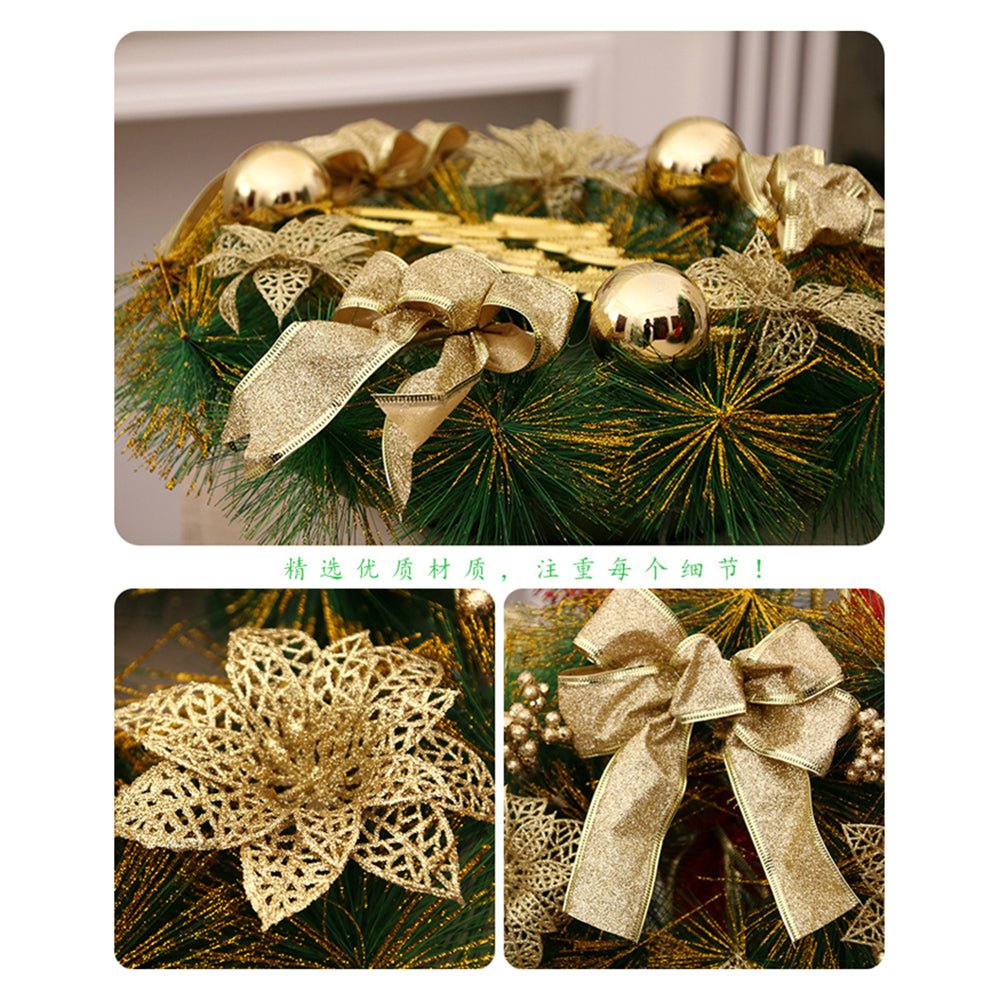 Shiny Gold Merry Christmas themed Artificial Christmas Wreath for Walls , Tree and Christmas Door Décor, 15 inches (w) x 15 inches (ht) with Lights - Little Surprise BoxShiny Gold Merry Christmas themed Artificial Christmas Wreath for Walls , Tree and Christmas Door Décor, 15 inches (w) x 15 inches (ht) with Lights