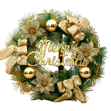 Shiny Gold Merry Christmas themed Artificial Christmas Wreath for Walls , Tree and Christmas Door Décor, 15 inches (w) x 15 inches (ht) with Lights - Little Surprise BoxShiny Gold Merry Christmas themed Artificial Christmas Wreath for Walls , Tree and Christmas Door Décor, 15 inches (w) x 15 inches (ht) with Lights