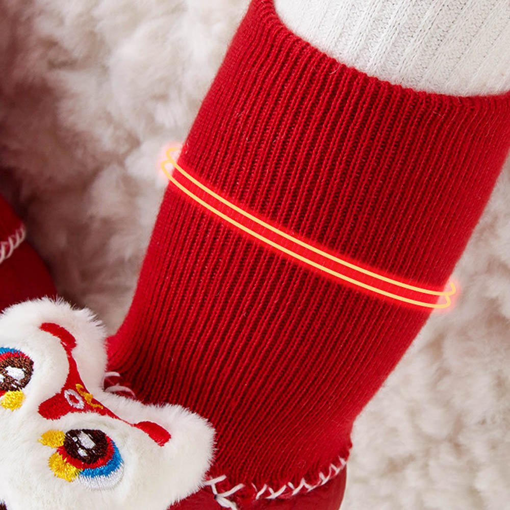 Shiny Red Ruffled Lucky Dragon Christmas themed Booties/Socks for Christmas Party, 0-12 months - Little Surprise BoxShiny Red Ruffled Lucky Dragon Christmas themed Booties/Socks for Christmas Party, 0-12 months