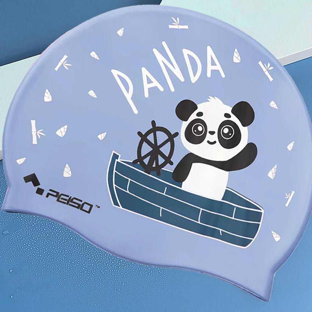 Silicone Kids Swimming Cap, Sailor Panda print, Light Blue - Little Surprise BoxSilicone Kids Swimming Cap, Sailor Panda print, Light Blue