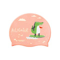 Silicone Kids Swimming Cap, Surfer Alligator print , Peach - Little Surprise BoxSilicone Kids Swimming Cap, Surfer Alligator print , Peach