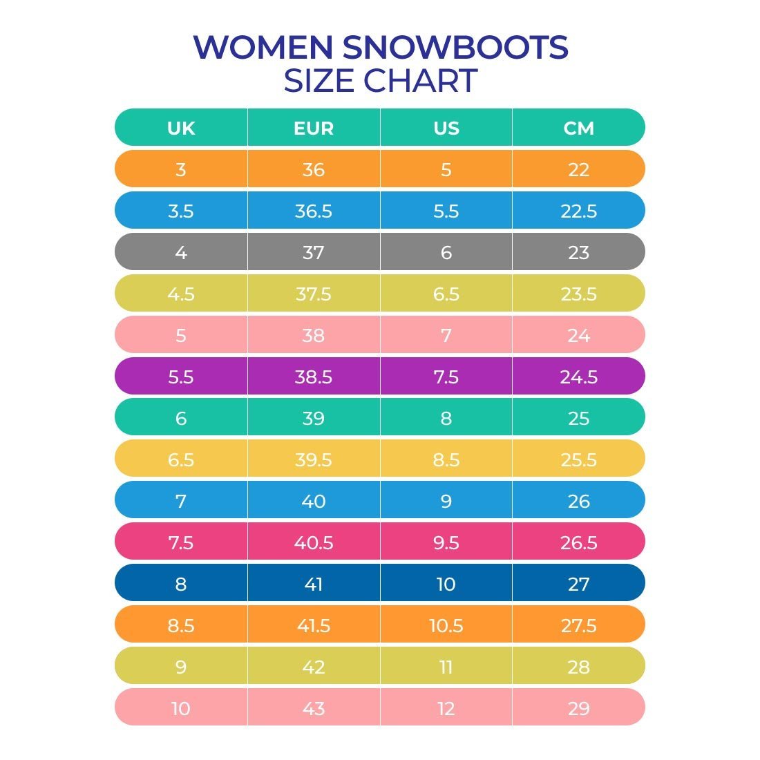 Silver Zipper Women Winter Snowboots - Little Surprise BoxWomens Snowboots Size Chart