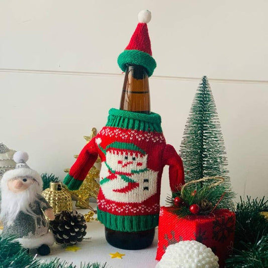Snowman Stretchable Pint Beer Bottle cover with a cap (2 pcs set) - Little Surprise BoxSnowman Stretchable Pint Beer Bottle cover with a cap (2 pcs set)