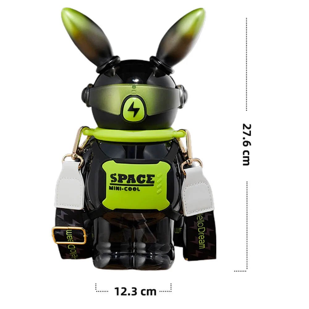 Space Bunny Robo Water bottle for Kids and Adults, Black - Little Surprise BoxSpace Bunny Robo Water bottle for Kids and Adults, Black