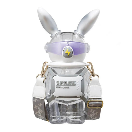 Space Bunny Robo Water bottle for Kids and Adults, Silver - Little Surprise BoxSpace Bunny Robo Water bottle for Kids and Adults, Silver