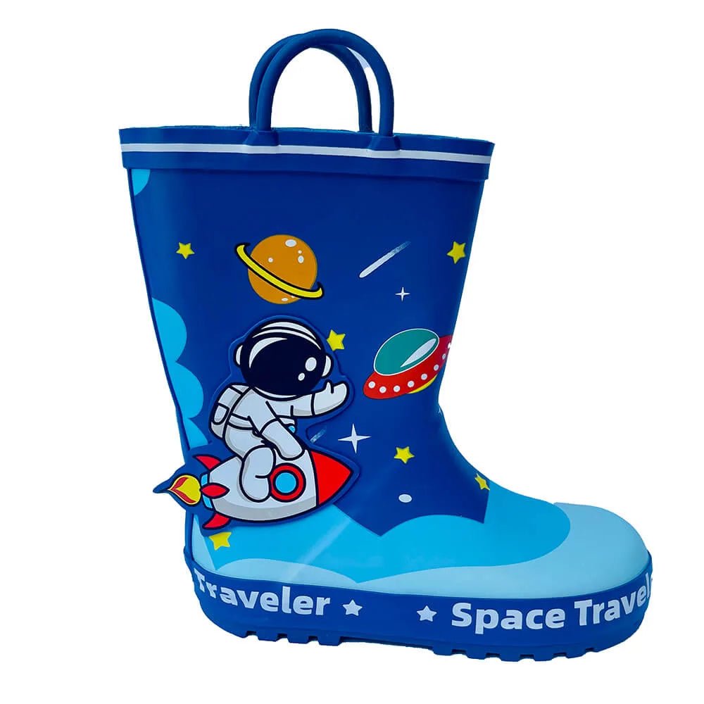 Space Traveller Waterproof Flexible Rubber Rain Gumboots for Kids, Blue - Little Surprise BoxSpace Traveller Waterproof Flexible Rubber Rain Gumboots for Kids, Blue