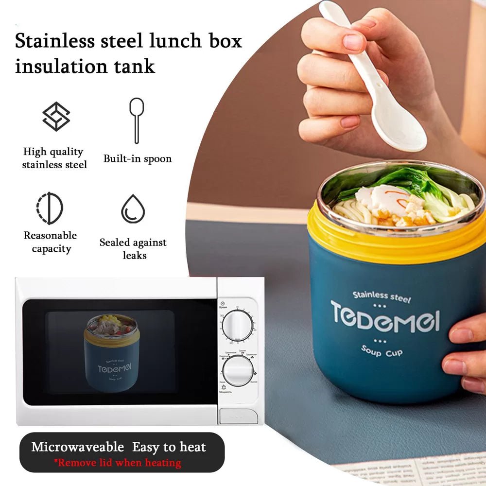 Stainless Steel Soup Lunch Box /Tiffin with Insulated Vertical Tiffin Bag with detachable Spoon for Kids and Adults, Blue - Little Surprise BoxStainless Steel Soup Lunch Box /Tiffin with Insulated Vertical Tiffin Bag with detachable Spoon for Kids and Adults, Blue