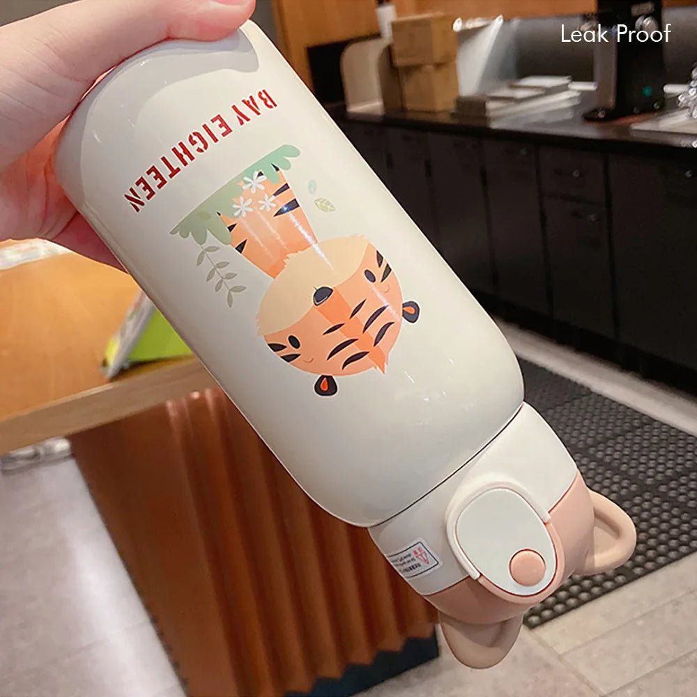 Stainless Steel Water Bottle with Matching Cover & Soft Toy, White Tiger - Little Surprise BoxStainless Steel Water Bottle with Matching Cover & Soft Toy, White Tiger