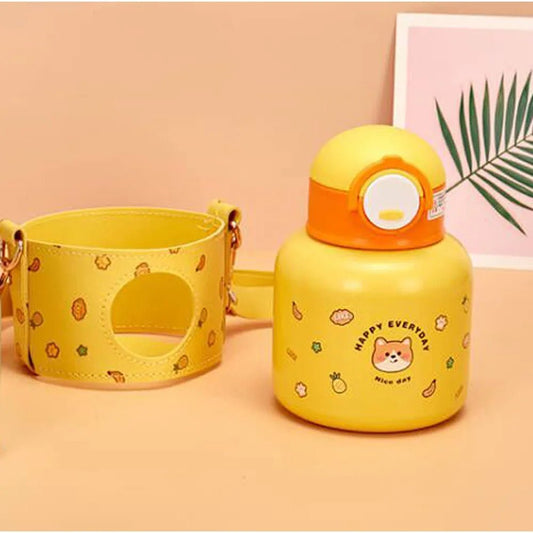 Stainless Steel Yellow Fruity Bear Water bottle for Kids with Holder, 520 ml - Little Surprise BoxStainless Steel Yellow Fruity Bear Water bottle for Kids with Holder, 520 ml