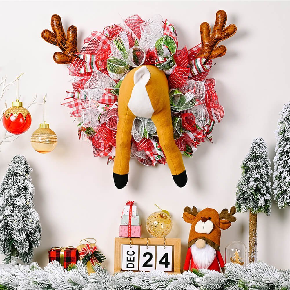 Stuck Reindeer Style Artificial Christmas Wreath for Wall, Door and Tree Decor - Little Surprise BoxStuck Reindeer Style Artificial Christmas Wreath for Wall, Door and Tree Decor