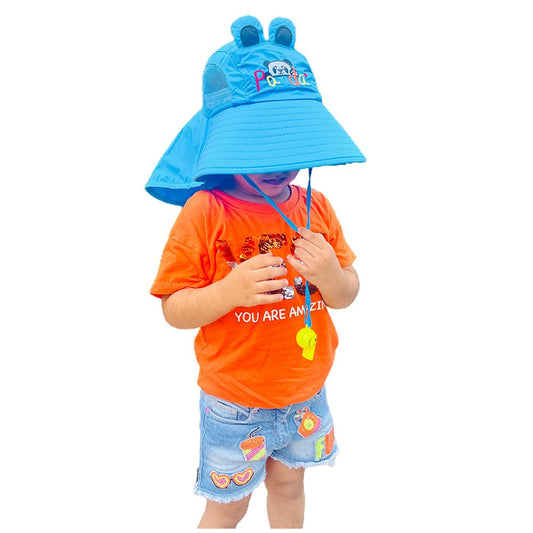Summer Hat with wide Neck Flap for Kids, (3-10yrs), Blue Panda - Little Surprise BoxSummer Hat with wide Neck Flap for Kids, (3-10yrs), Blue Panda