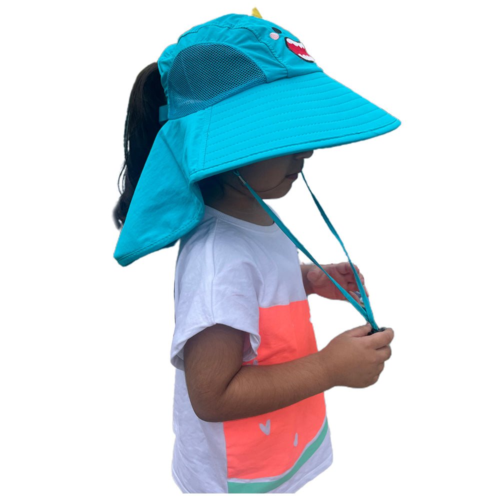 Summer Hat with wide Neck Flap for Kids, (3-10yrs), Teal Dino - Little Surprise BoxSummer Hat with wide Neck Flap for Kids, (3-10yrs), Teal Dino