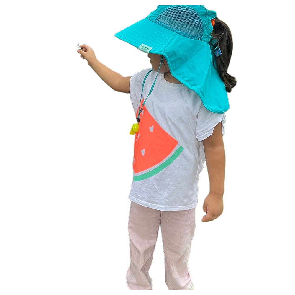 Summer Hat with wide Neck Flap for Kids, (3-10yrs), Teal Dino - Little Surprise BoxSummer Hat with wide Neck Flap for Kids, (3-10yrs), Teal Dino