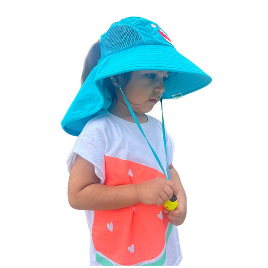 Summer Hat with wide Neck Flap for Kids, (3-10yrs), Teal Dino - Little Surprise BoxSummer Hat with wide Neck Flap for Kids, (3-10yrs), Teal Dino