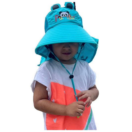 Summer Hat with wide Neck Flap for Kids, (3-10yrs), Teal Panda - Little Surprise BoxSummer Hat with wide Neck Flap for Kids, (3-10yrs), Teal Panda