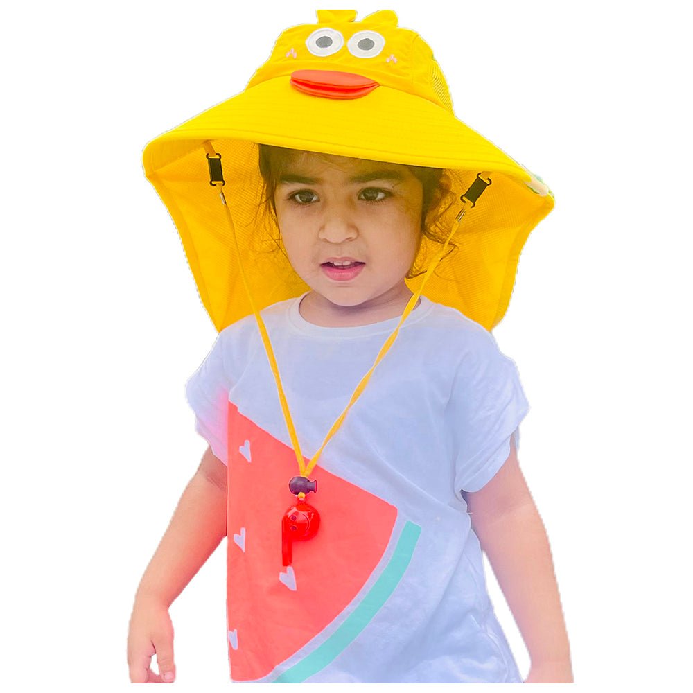 Summer Hat with wide Neck Flap for Kids, (3-10yrs), Yellow Duck - Little Surprise BoxSummer Hat with wide Neck Flap for Kids, (3-10yrs), Yellow Duck