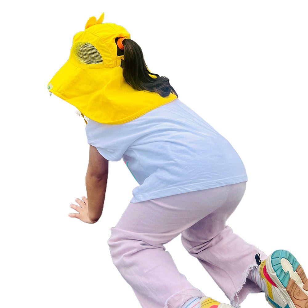 Summer Hat with wide Neck Flap for Kids, (3-10yrs), Yellow Duck - Little Surprise BoxSummer Hat with wide Neck Flap for Kids, (3-10yrs), Yellow Duck