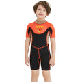 Superhero Brown & Orange 2.5mm Neoprene Knee Length Kids Swimsuit, Half Sleeves Swimwear - Little Surprise BoxSuperhero Brown & Orange 2.5mm Neoprene Knee Length Kids Swimsuit, Half Sleeves Swimwear