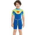 Superhero Green & Blue 2.5mm Neoprene Knee Length Kids Swimsuit, Half Sleeves Swimwear - Little Surprise BoxSuperhero Green & Blue 2.5mm Neoprene Knee Length Kids Swimsuit, Half Sleeves Swimwear