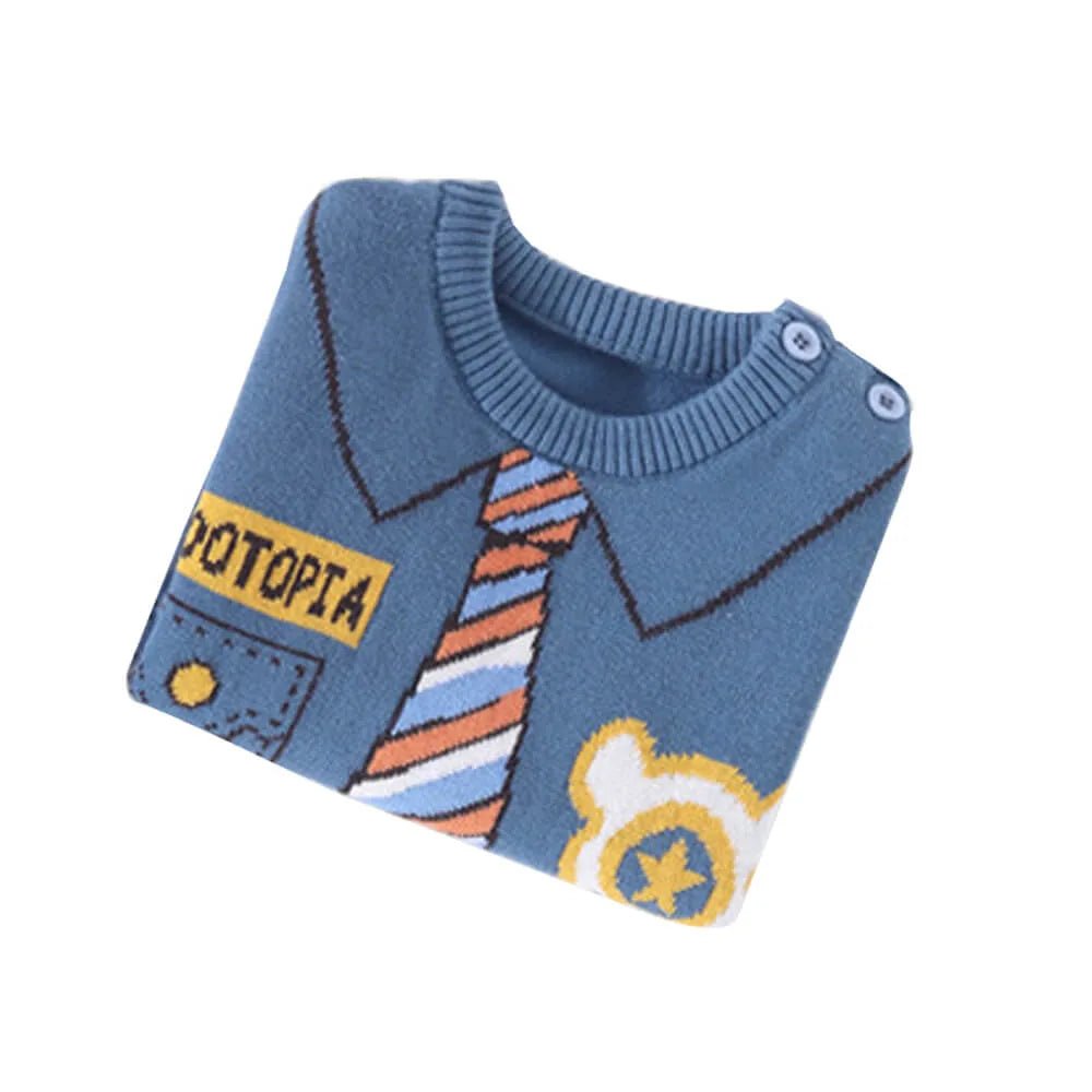 Teal Blue, Little Man Tie Print Kids Cardigan Sweater, Round Neck - Little Surprise BoxTeal Blue, Little Man Tie Print Kids Cardigan Sweater, Round Neck