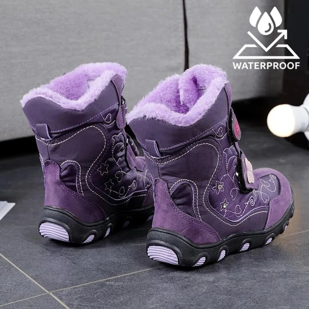 Unisex Kids Snowboots, Cute run-though stitched purple butterfly with embelishments - Little Surprise BoxUnisex Kids Snowboots, Cute run-though stitched purple butterfly with embelishments