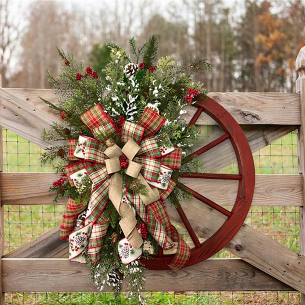 Wheel Style Artificial Christmas Wreath for Wall, Door and Tree Decor - Little Surprise BoxWheel Style Artificial Christmas Wreath for Wall, Door and Tree Decor