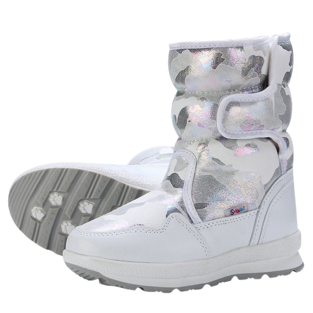 White and Silver Glam Kids Winter Snowboots - Little Surprise BoxWhite and Silver Glam Kids Winter Snowboots