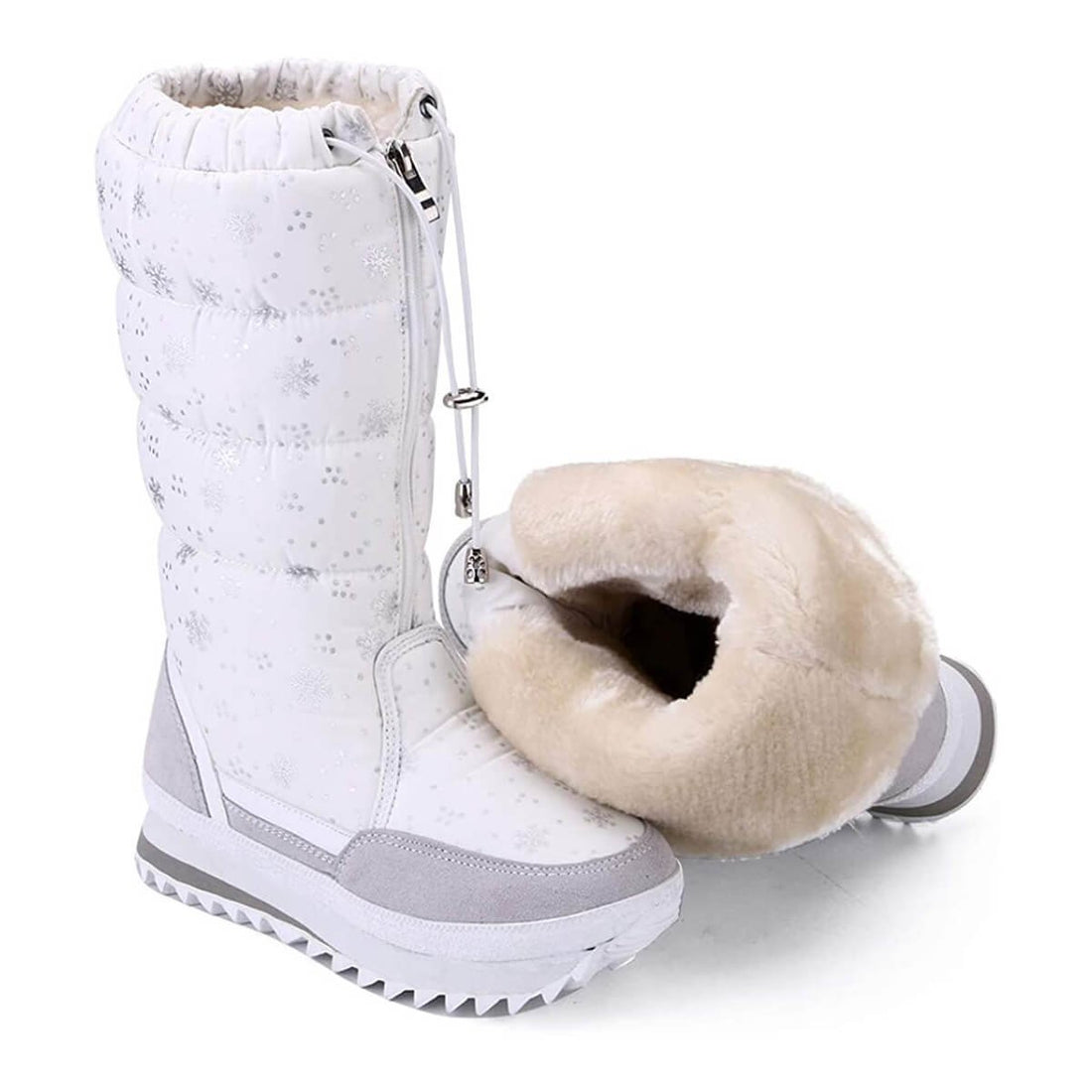 White and Silver Snowflakes women Winter Snownboots - Little Surprise BoxWhite and Silver Snowflakes women Winter Snownboots