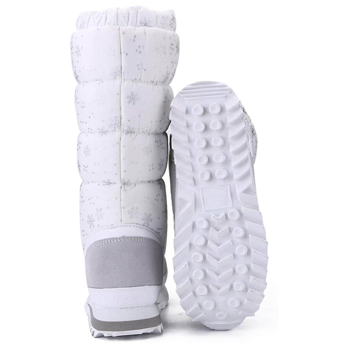 White and Silver Snowflakes women Winter Snownboots - Little Surprise BoxWhite and Silver Snowflakes women Winter Snownboots
