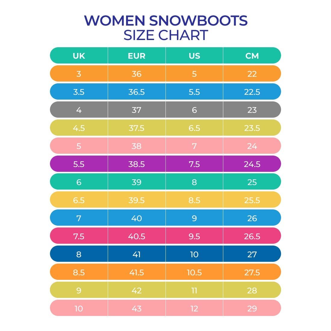 White and Silver Snowflakes women Winter Snownboots - Little Surprise BoxWomens Snowboots Size Chart