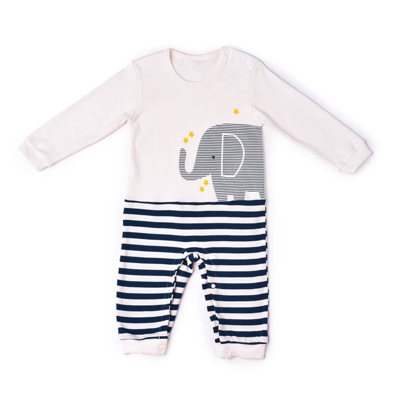 White & Blue strips Elephants Print, 2-3 years Unisex Kids Wear - Little Surprise BoxWhite & Blue strips Elephants Print, 2-3 years Unisex Kids Wear