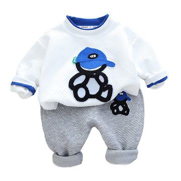 White & Grey Rock on Teddy 2 piece Track Suit set for Toddlers & Kids - Little Surprise BoxWhite & Grey Rock on Teddy 2 piece Track Suit set for Toddlers & Kids